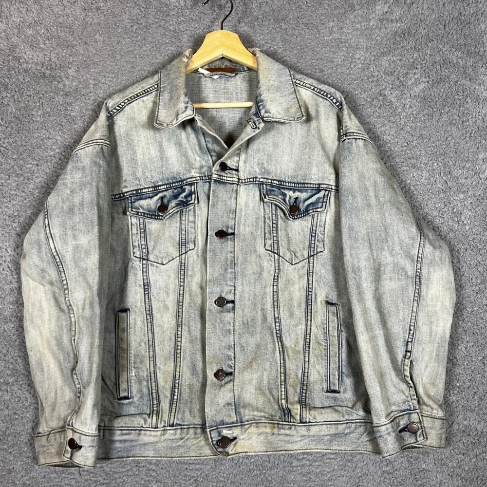 Free People Denim‎ Jacket Womens XS/S Good Distressed Acid Wash Trucker